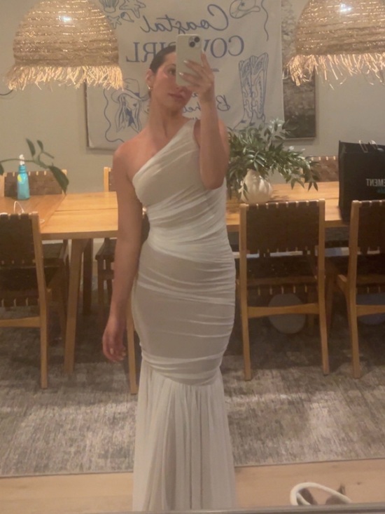 Vici Dresses & Skirts - Vici One-Shoulder White Ruched Mermaid Gown